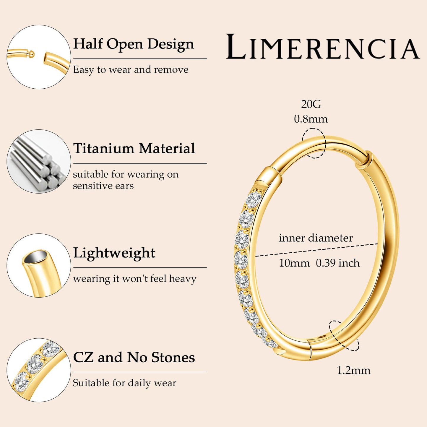 Limerencia Titanium Hoop Earrings for Women,G23 Implant Grade Pure Titanium Lightweight Hoop Earrings for Women Men Sensitive Ears