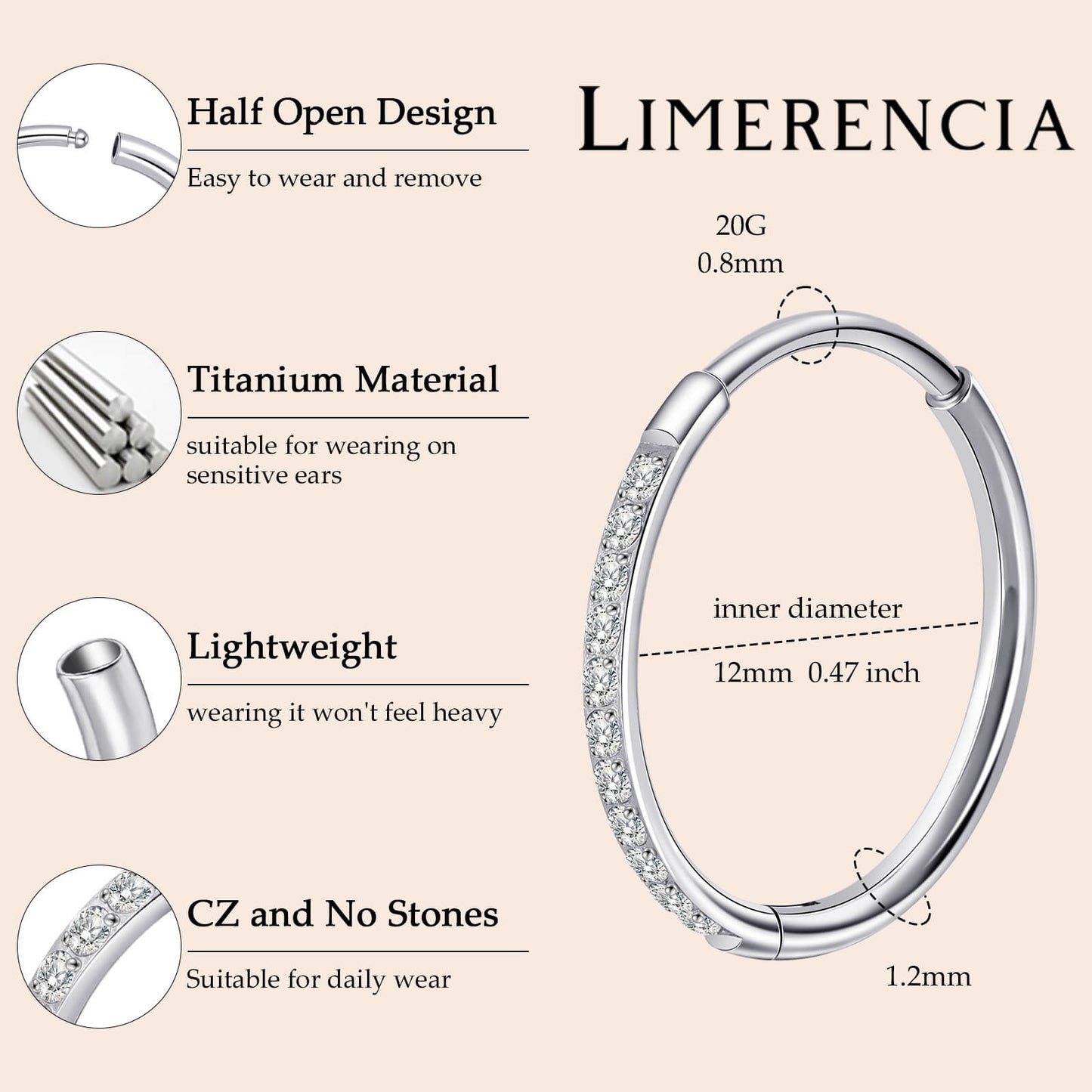 Limerencia Titanium Hoop Earrings for Women,G23 Implant Grade Pure Titanium Lightweight Hoop Earrings for Women Men Sensitive Ears
