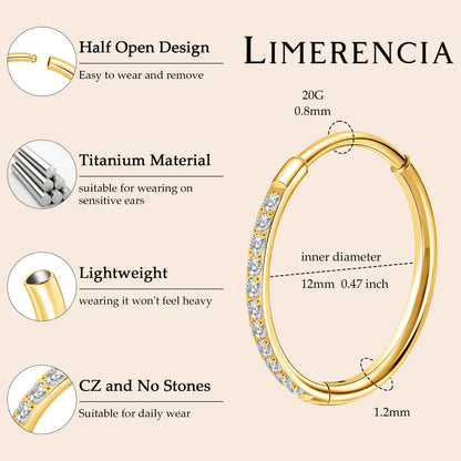 Limerencia Titanium Hoop Earrings for Women,G23 Implant Grade Pure Titanium Lightweight Hoop Earrings for Women Men Sensitive Ears