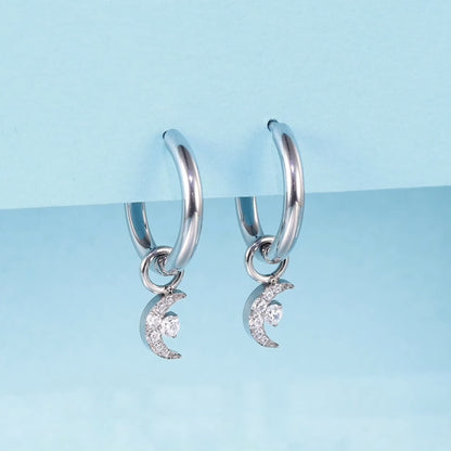 Limerencia Hypoallergene Ohrringe für Damen aus reinem Titan, leichte baumelnde Creolen, vertikaler Stab, Kreuz, Mond, Blitz, zierliche Ohrringe (Mond)