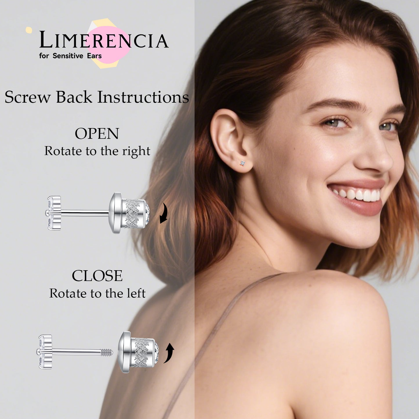 Limerencia Titanium Screw Back Earrings, Hypoallergenic F136 Implant Grade Flat Back Earrings for Women Men, Double Side Cubic Zirconia Sleeper Studs Jewelry/ Plum Blossom 3mm