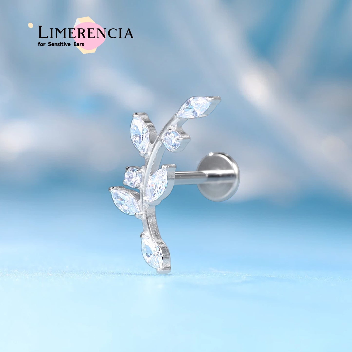 Orecchini scalatori in titanio F136 Limerencia con zircone ipoallergenici, borchie filettate internamente fondo piatto 18G, gioielli piercing per trago, elica, conca e cartilagine femminili (Modello J)