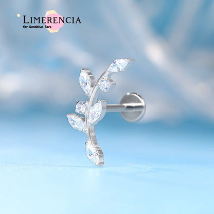 Orecchini scalatori in titanio F136 Limerencia con zircone ipoallergenici, borchie filettate internamente fondo piatto 18G, gioielli piercing per trago, elica, conca e cartilagine femminili (Modello J)