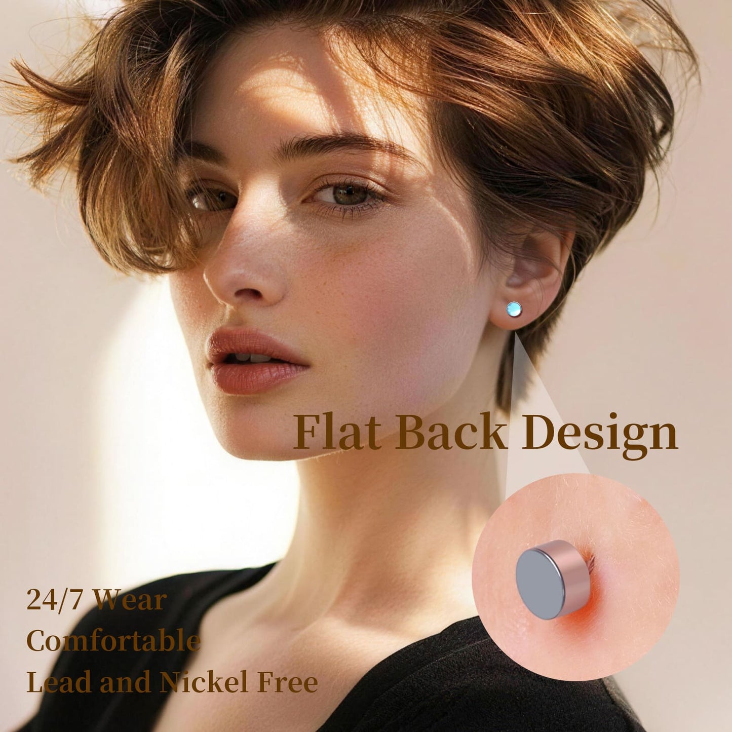 Limerencia flache Ohrstecker für Damen, hypoallergene Ohrstecker mit Schraubverschluss aus G23-Implantat-Titan, 20G Ohrstecker mit Onyx/Mondstein/blauem Türkis, flache Knorpelohrstecker in 4 mm/5 mm