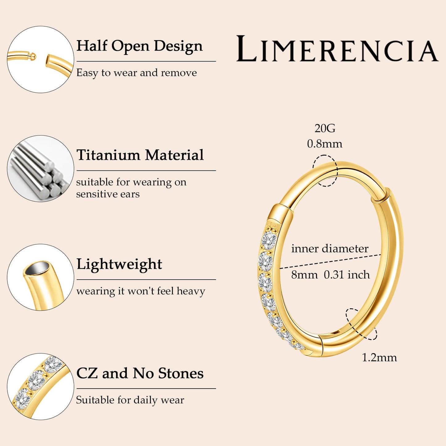Limerencia Titanium Hoop Earrings for Women,G23 Implant Grade Pure Titanium Lightweight Hoop Earrings for Women Men Sensitive Ears