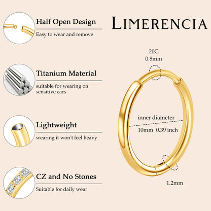 Limerencia Titanium Hoop Earrings for Women,G23 Implant Grade Pure Titanium Lightweight Hoop Earrings for Women Men Sensitive Ears