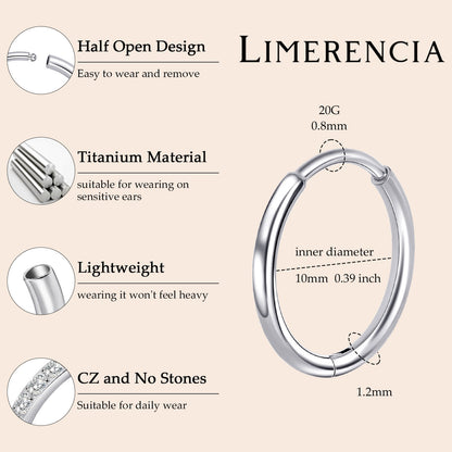 Limerencia Titanium Hoop Earrings for Women,G23 Implant Grade Pure Titanium Lightweight Hoop Earrings for Women Men Sensitive Ears