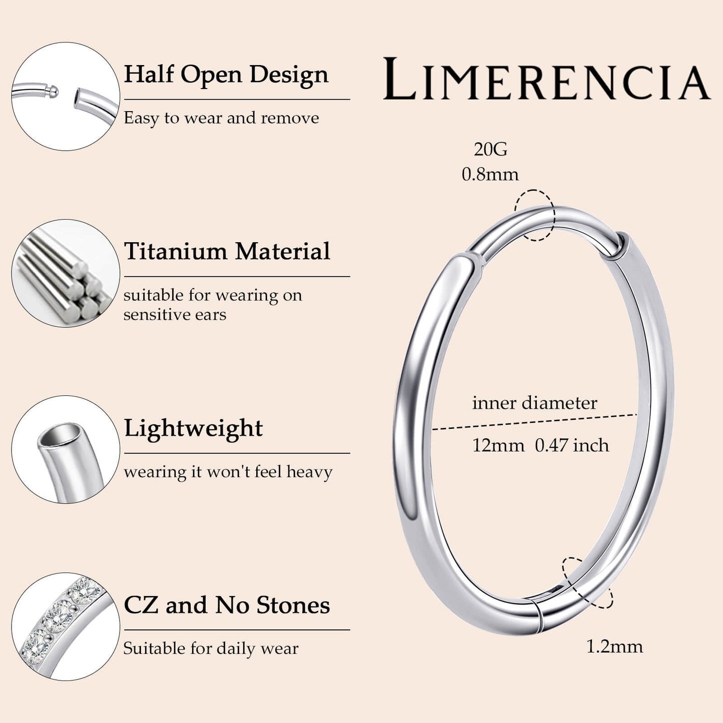 Limerencia Titanium Hoop Earrings for Women,G23 Implant Grade Pure Titanium Lightweight Hoop Earrings for Women Men Sensitive Ears