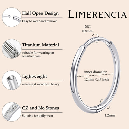Limerencia Titanium Hoop Earrings for Women,G23 Implant Grade Pure Titanium Lightweight Hoop Earrings for Women Men Sensitive Ears