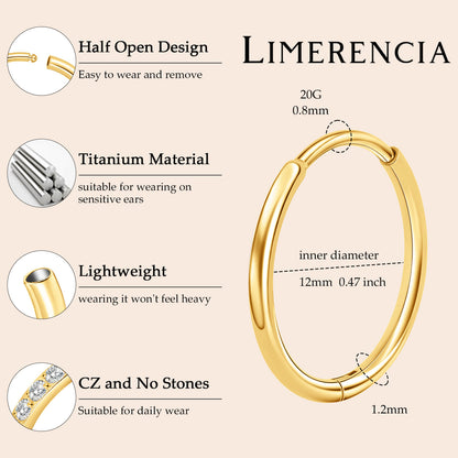 Limerencia Titanium Hoop Earrings for Women,G23 Implant Grade Pure Titanium Lightweight Hoop Earrings for Women Men Sensitive Ears