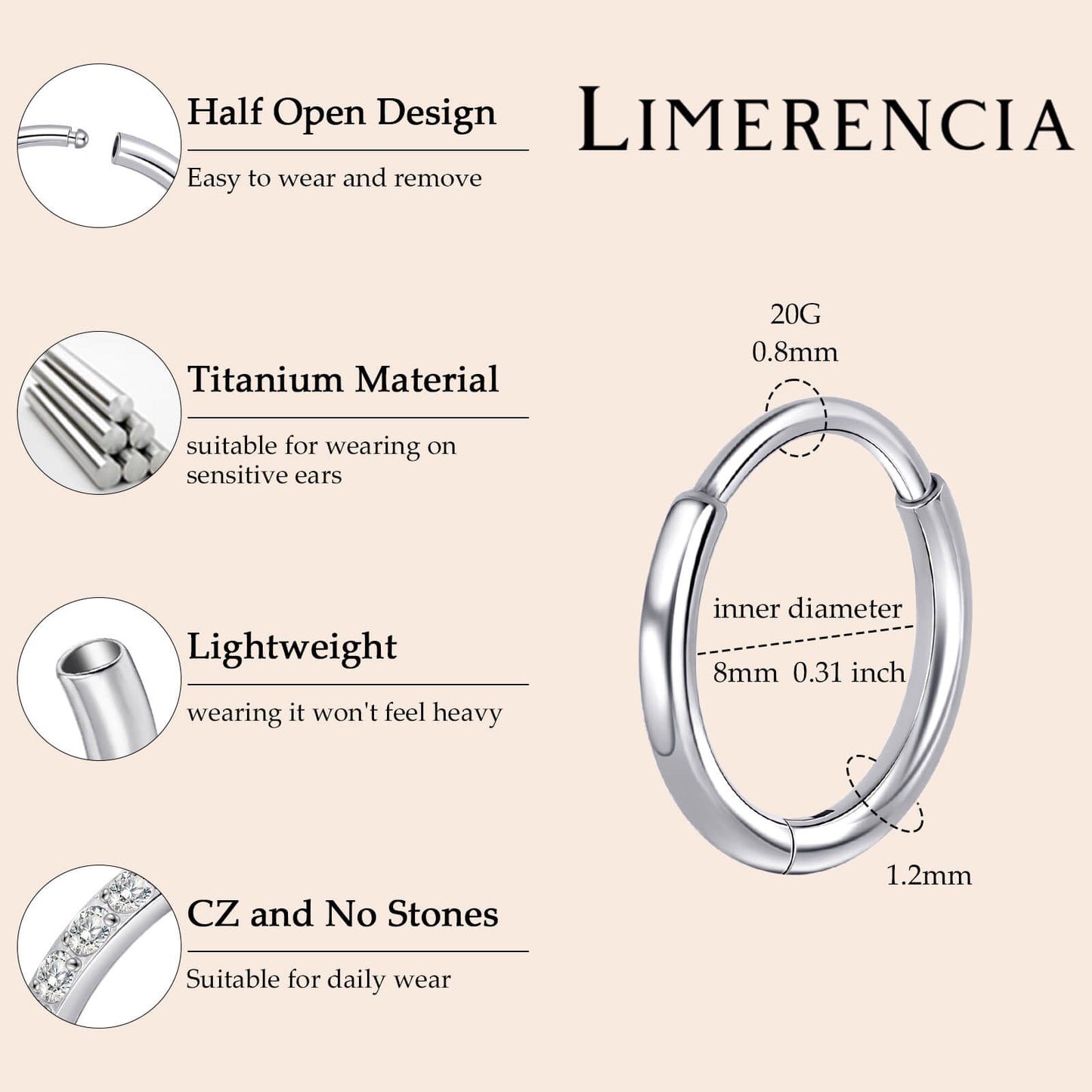 Limerencia Titanium Hoop Earrings for Women,G23 Implant Grade Pure Titanium Lightweight Hoop Earrings for Women Men Sensitive Ears