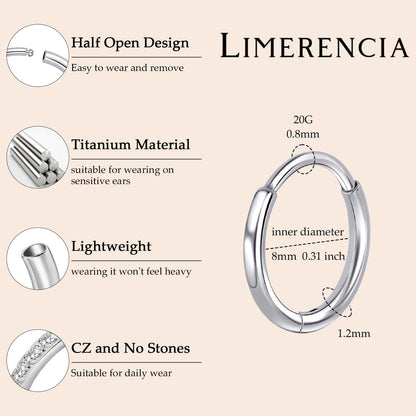 Limerencia Titanium Hoop Earrings for Women,G23 Implant Grade Pure Titanium Lightweight Hoop Earrings for Women Men Sensitive Ears