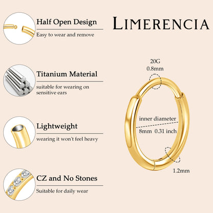 Limerencia Titanium Hoop Earrings for Women,G23 Implant Grade Pure Titanium Lightweight Hoop Earrings for Women Men Sensitive Ears