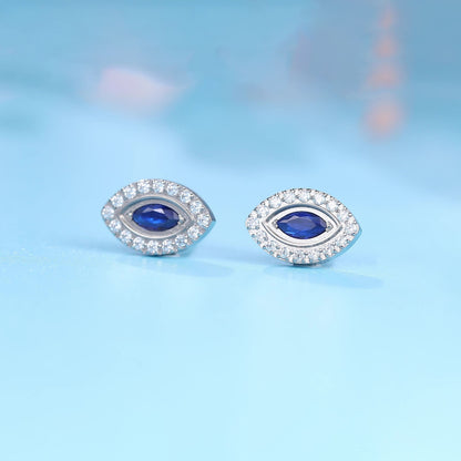 Orecchini Limerencia in titanio puro F136 ipoallergenico, perni in titanio grado implantare G23, orecchini helix occhio malocchio con zirconi, stile minimalista per orecchie sensibili donna (Blu Argento)