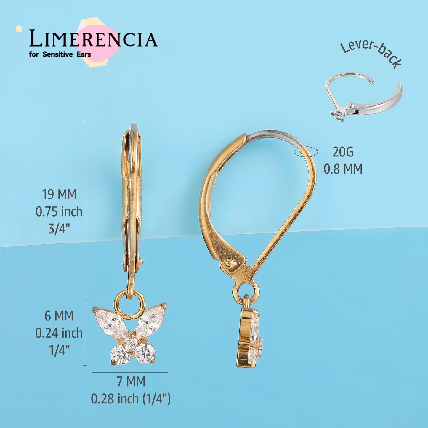Limerencia G23 Titanium Leverback Earrings Dangle Drop Earrings for Women Fashion F136 Titanium Earrings Hypoallergenic Jewelry Gift--butterfly