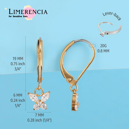 Limerencia G23 Titanium Leverback Earrings Dangle Drop Earrings for Women Fashion F136 Titanium Earrings Hypoallergenic Jewelry Gift--butterfly