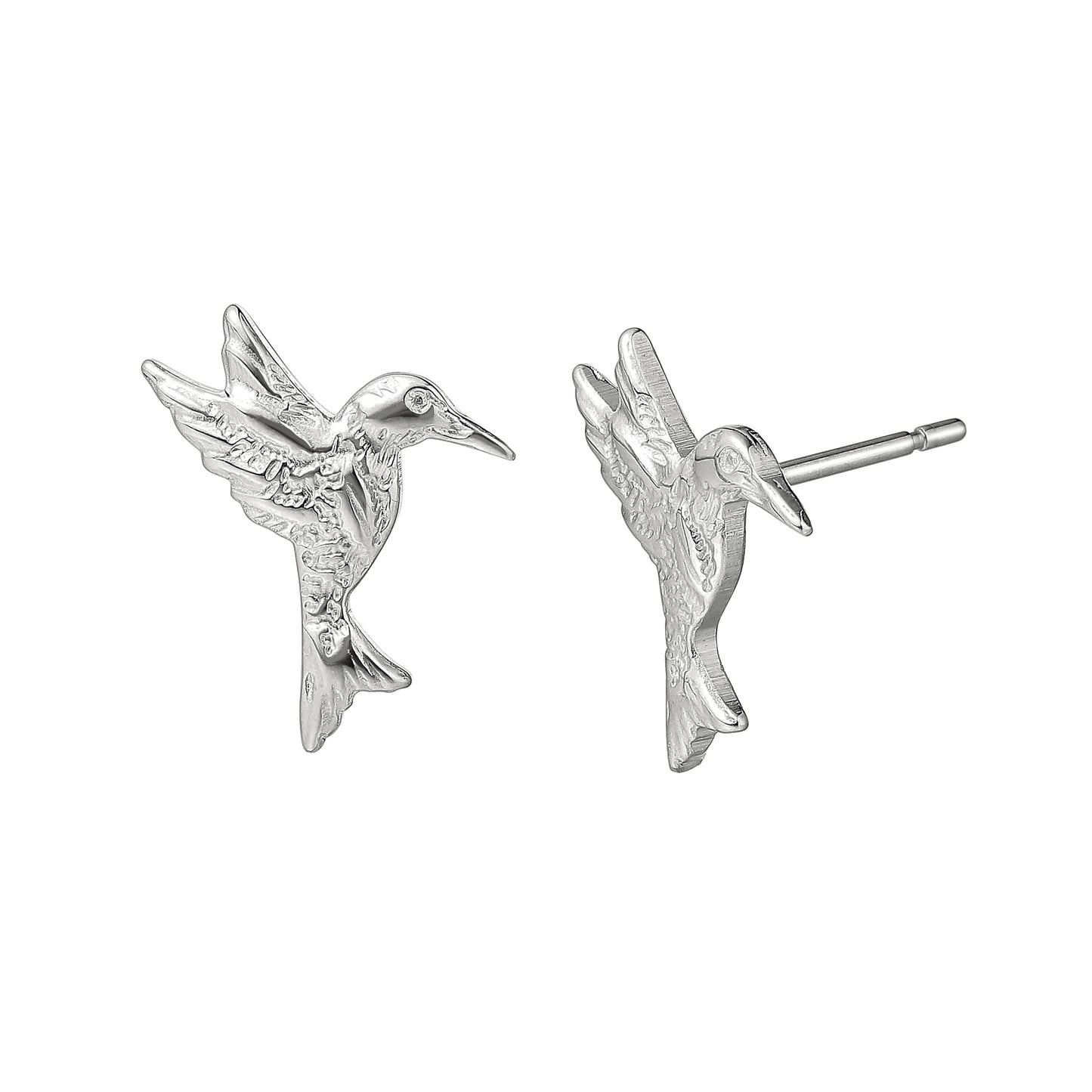 Orecchini a bottone colibrì volante in titanio puro G23 ipoallergenico Limerencia da donna, simpatico stile animale, perno in titanio F136 grado impiantabile, gioiello piercing delicato e regalo raffinato (finitura argento)