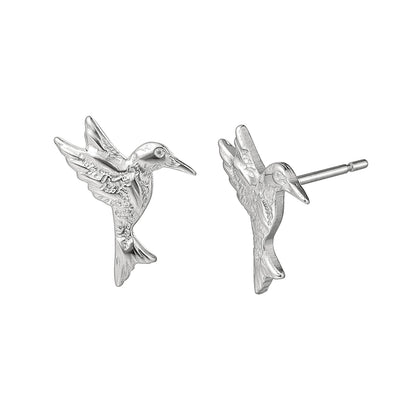 Orecchini a bottone colibrì volante in titanio puro G23 ipoallergenico Limerencia da donna, simpatico stile animale, perno in titanio F136 grado impiantabile, gioiello piercing delicato e regalo raffinato (finitura argento)