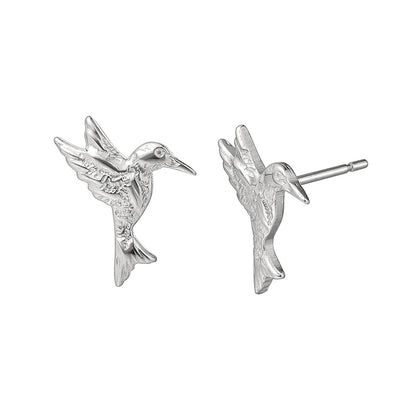 Limerencia Hypoallergene G23 Ohrstecker aus reinem Titan für Damen | Fliegender Kolibri | Süßer Vogel | Liebliches Tier | F136 Implantat-Grad Ohrlochstechen Ohrschmuck Zartes Geschenk (Silber)
