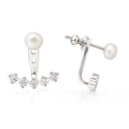 Limerencia Orecchini Pendenti Ipoallergenici in Titanio Grado Implantare G23, Perline Bianche + Zirconia Cubica 5A, Orecchini Jacket per Piercing Donna e Ragazze con Orecchie Sensibili