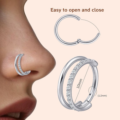 Aro nasal Limerencia, aro de titanio para mujer y hombre – circonitas cúbicas en ambos lados