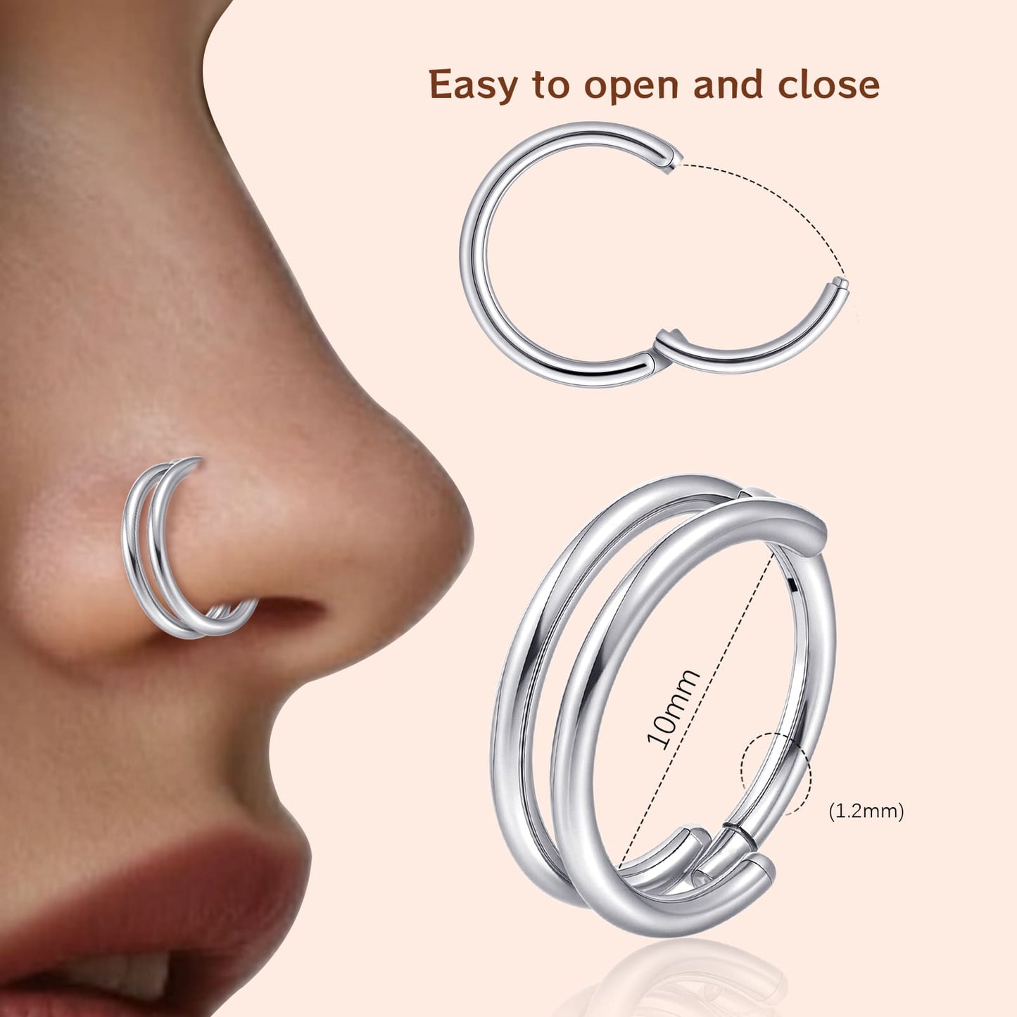 Aro nasal Limerencia, aro de titanio para mujer y hombre – circonitas cúbicas en ambos lados