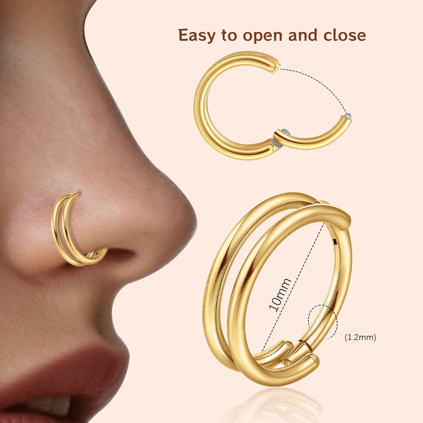 Aro nasal Limerencia, aro de titanio para mujer y hombre – circonitas cúbicas en ambos lados