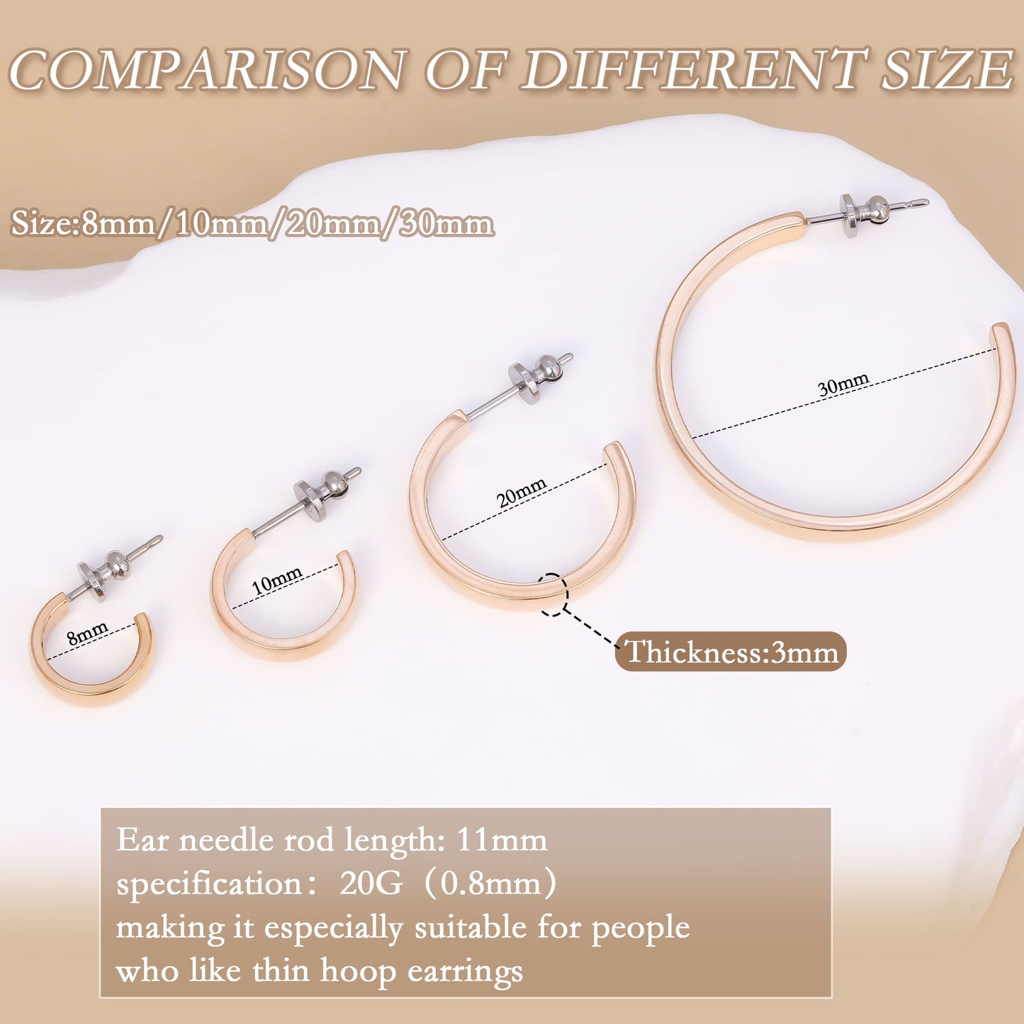 Limerencia Hypoallergenic G23 Pure Titanium Post Thin Square Edge Open Hoop | F136 Imlant Grade Womens Dainty Hoop Earrings | Lightweight for Sensitive Ears (8 mm, Gold)