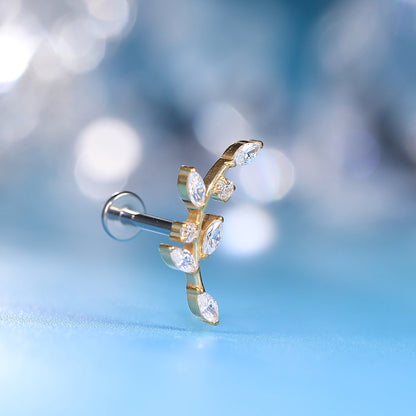 Limerencia F136 チタン低アレルギー キュービックジルコニアクライマー フラットバック内ネジ式スタッド 18G トラガス・ヘリックス・コンク・軟骨クローラーピアス レディース（J）