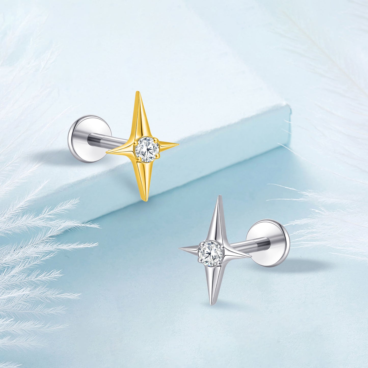 Limerencia 18G Titan-Körperschmuck, Innengewinde-Flachrücken-Ohrstecker für Tragus, Helix, Knorpel, Conch und Medusa, unisex, 1 Stück mit Kreuz-Zirkoniabesatz