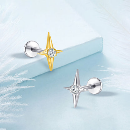 Limerencia 18G Titan-Körperschmuck, Innengewinde-Flachrücken-Ohrstecker für Tragus, Helix, Knorpel, Conch und Medusa, unisex, 1 Stück mit Kreuz-Zirkoniabesatz