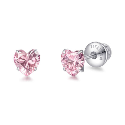 Limerencia Heart Birthstone Screw Backs Earrings G23 Implant Grade Titanium Stud Earrings 20G Hypoallergenic Cubic Zirconia Tragus Piercing Post for Sensitive Ears