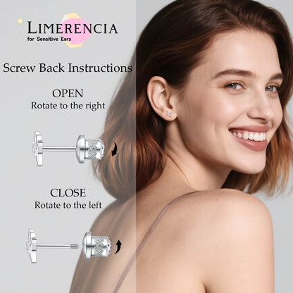 Limerencia Titanium Screw Back Earrings, Hypoallergenic F136 Implant Grade Flat Back Earrings for Women Men, Double Side Cubic Zirconia Sleeper Studs Jewelry/2 cross