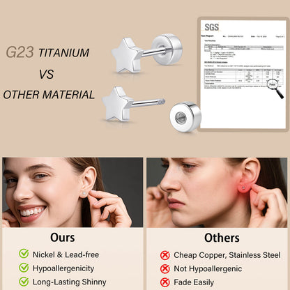 Limerencia Titan-Flachverschluss-Ohrstecker, hypoallergene Herz-/Stern-Schraubverschluss-Ohrstecker für Damen und Herren, klassische 5mm Schlafohrstecker für Knorpel und Ohrläppchen