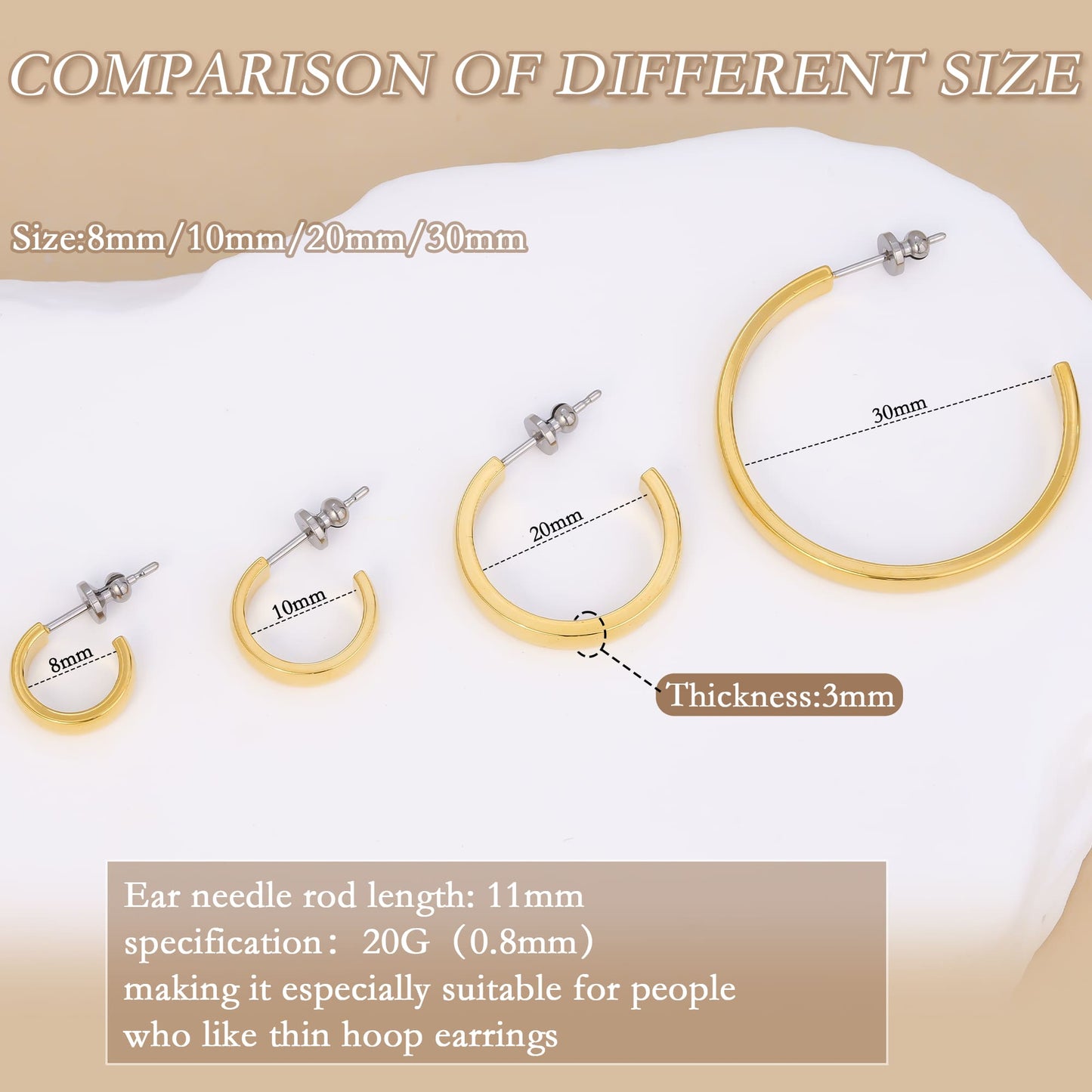Limerencia Hypoallergenic G23 Pure Titanium Post Thin Square Edge Open Hoop | F136 Imlant Grade Womens Dainty Hoop Earrings | Lightweight for Sensitive Ears (8 mm, Gold)
