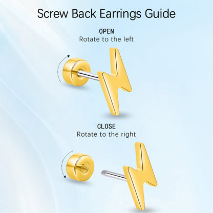 Limerencia Titanium Women Flatback Earrings,Lightning Bolt Stud Earrings|Cute and Fashionable Earrings Suitable for Both Men and Women,Suitable for Sensitive Ears