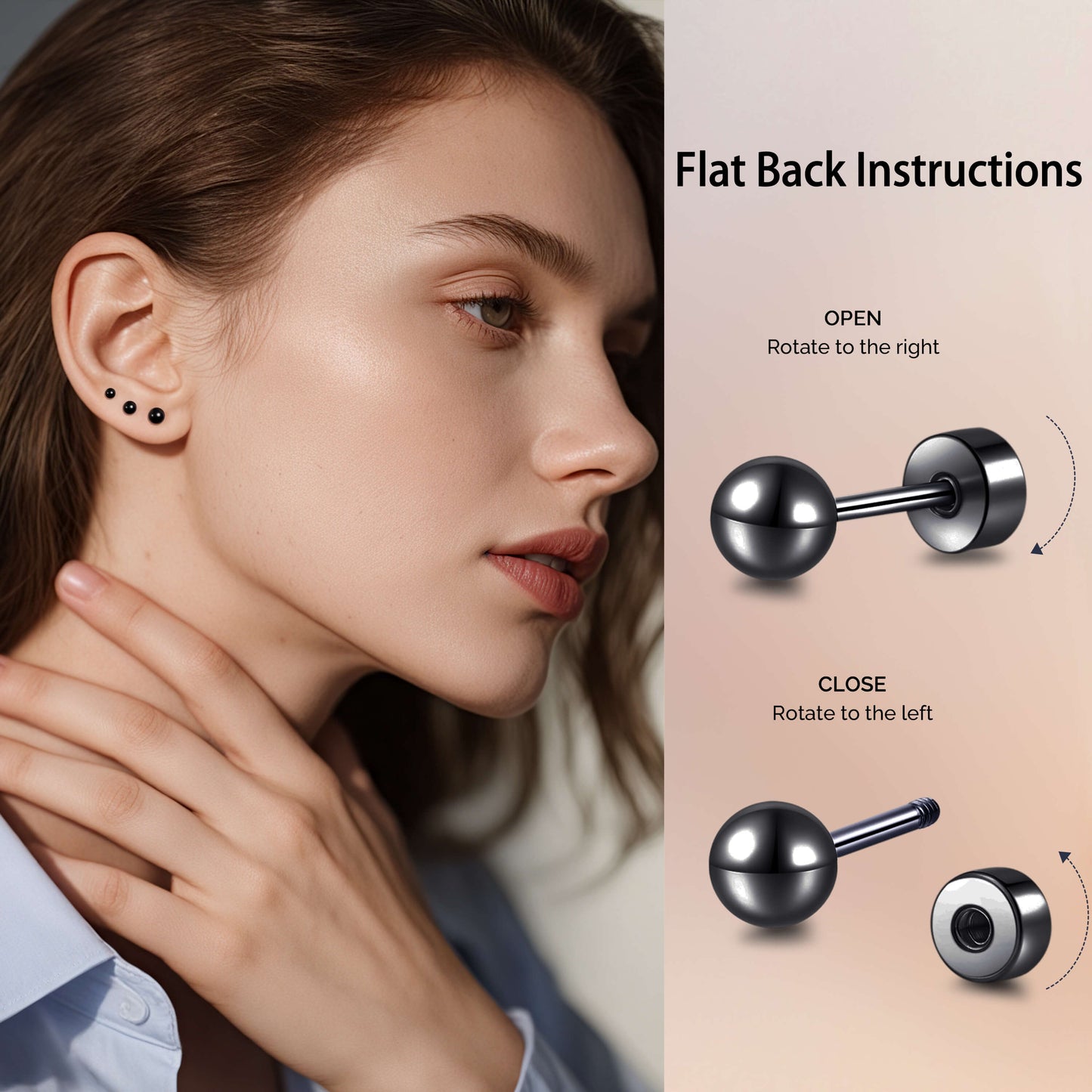 Limerencia Titan-Flachverschluss-Ohrstecker, hypoallergene Kugelohrstecker für empfindliche Ohren, schlichte klassische Flachstecker in 3 mm bis 5 mm, ideal für Helix, Tragus, Knorpel und Ohrläppchen