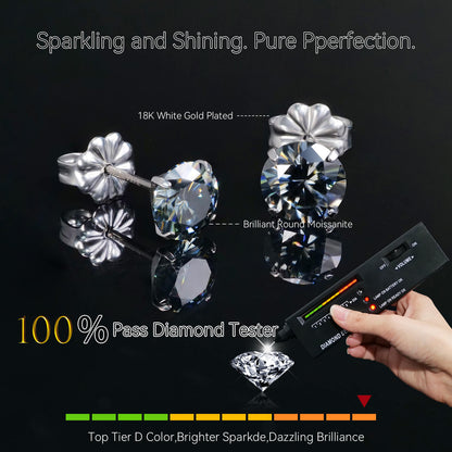 Pendientes de moissanita, pendientes de titanio hipoalergénico G23 para mujer y hombre, corte redondo color D pureza VVS1, joya de moissanita multicolor bañada en oro blanco 18K, 0,6CT-3,0CT