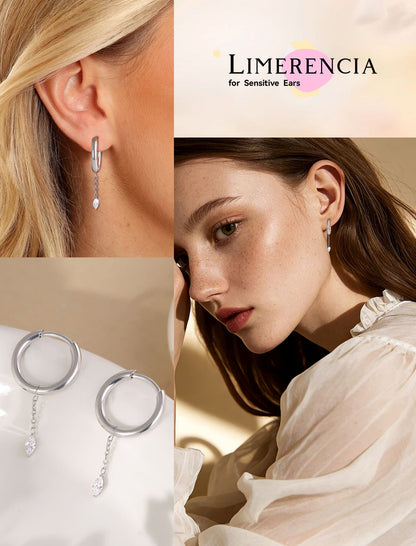 Pendientes aro colgantes Limerencia, pendientes gota de titanio grado implantable F136 para mujer, pendientes colgantes largos con circonia cúbica CZ para oídos sensibles