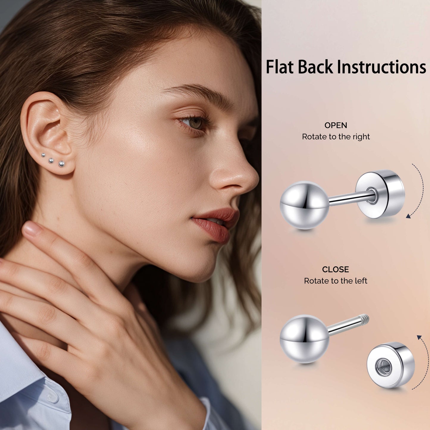 Limerencia Titan-Flachverschluss-Ohrstecker, hypoallergene Kugelohrstecker für empfindliche Ohren, schlichte klassische Flachstecker in 3 mm bis 5 mm, ideal für Helix, Tragus, Knorpel und Ohrläppchen