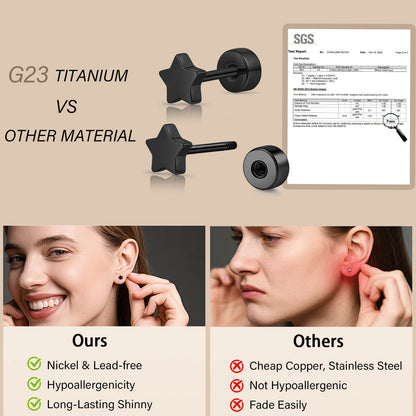 Limerencia Titan-Flachverschluss-Ohrstecker, hypoallergene Herz-/Stern-Schraubverschluss-Ohrstecker für Damen und Herren, klassische 5mm Schlafohrstecker für Knorpel und Ohrläppchen