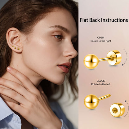 Limerencia Titan-Flachverschluss-Ohrstecker, hypoallergene Kugelohrstecker für empfindliche Ohren, schlichte klassische Flachstecker in 3 mm bis 5 mm, ideal für Helix, Tragus, Knorpel und Ohrläppchen