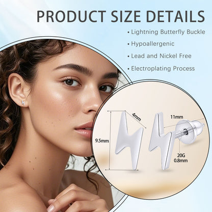 Limerencia Titanium Women Flatback Earrings,Lightning Bolt Stud Earrings|Cute and Fashionable Earrings Suitable for Both Men and Women,Suitable for Sensitive Ears