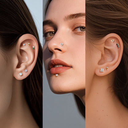 Piercing corporal titanio Limerencia calibre 18G, 2 unidades de clavos hipoalergénicos rosca interna respaldo plano para trago, nariz, hélice, concha, labio y labret, piercing cartílago unisex, diseño corazón pequeño