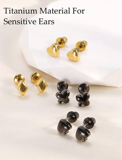 Limerencia Titanium Earring Studs, Implant Grade F136 Earrings with CZ Screw Back Hypoallergenic for Women and Men Sensitive Ears Jewelry Gift