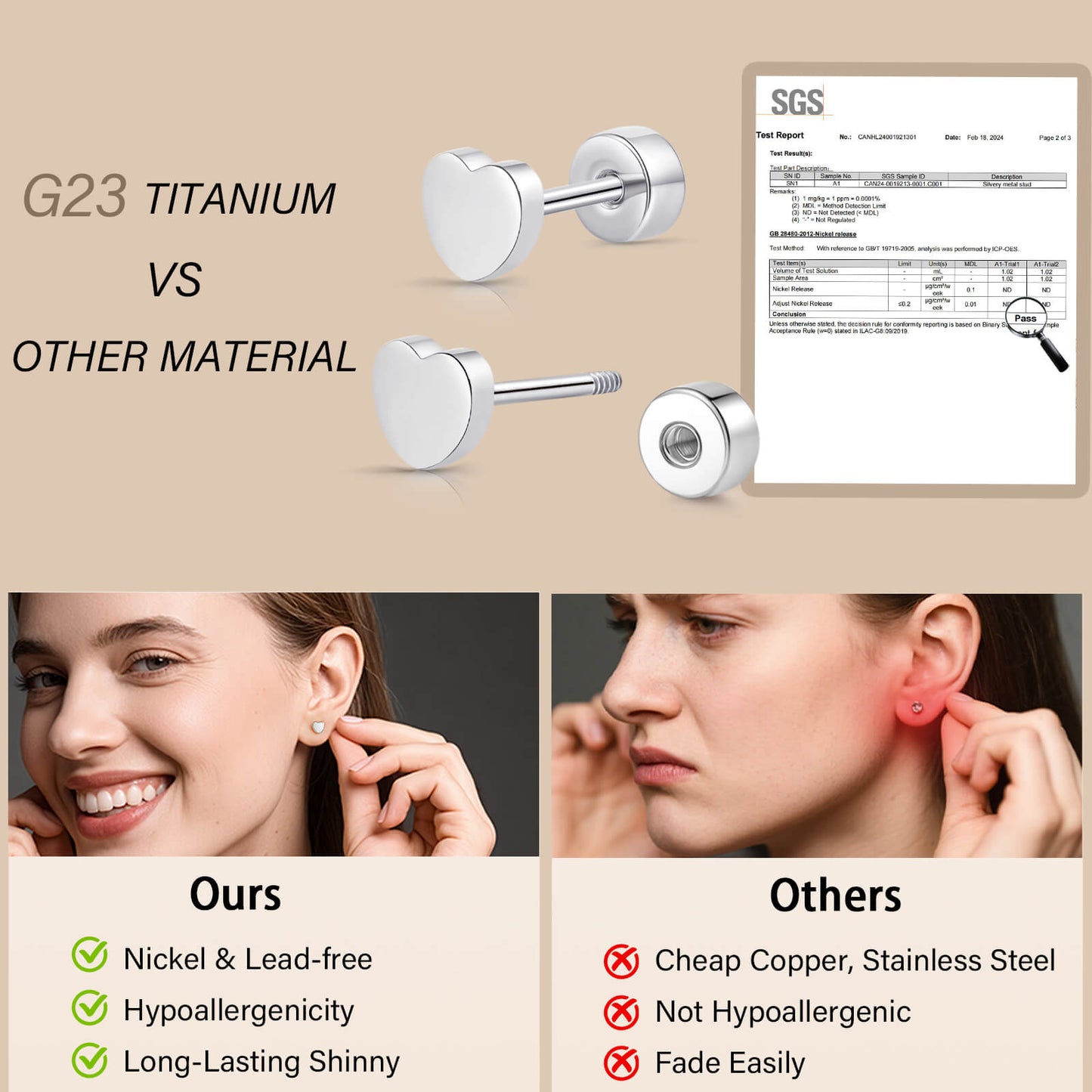 Limerencia Titan-Flachverschluss-Ohrstecker, hypoallergene Herz-/Stern-Schraubverschluss-Ohrstecker für Damen und Herren, klassische 5mm Schlafohrstecker für Knorpel und Ohrläppchen