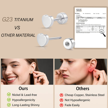 Limerencia Titan-Flachverschluss-Ohrstecker, hypoallergene Herz-/Stern-Schraubverschluss-Ohrstecker für Damen und Herren, klassische 5mm Schlafohrstecker für Knorpel und Ohrläppchen