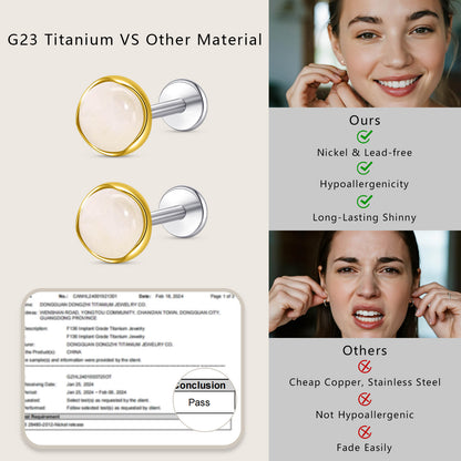 Limerencia hypoallergene Ohrstecker für empfindliche Ohren – Flachrück-Ohrstecker mit rundem Katzenauge aus G23-Titan, 5-mm-Stein-Ohrschmuck für Knorpelpiercing, Geschenk für Damen und Herren