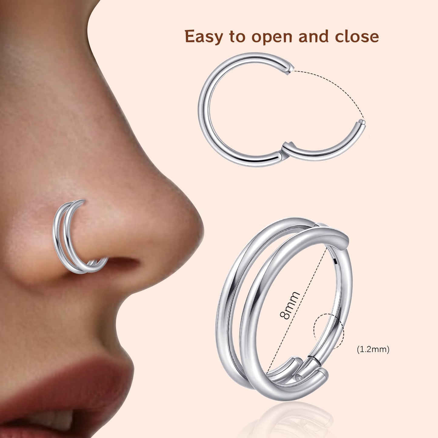 Aro nasal Limerencia, aro de titanio para mujer y hombre – circonitas cúbicas en ambos lados