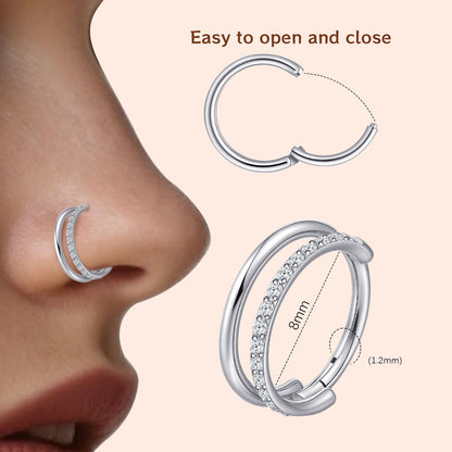Aro nasal Limerencia, aro de titanio para mujer y hombre – circonitas cúbicas en ambos lados